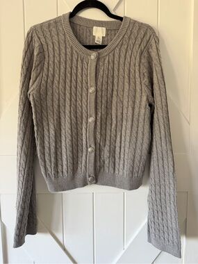 H&M Gray Cable-Knit Button Cardigan Sweater
